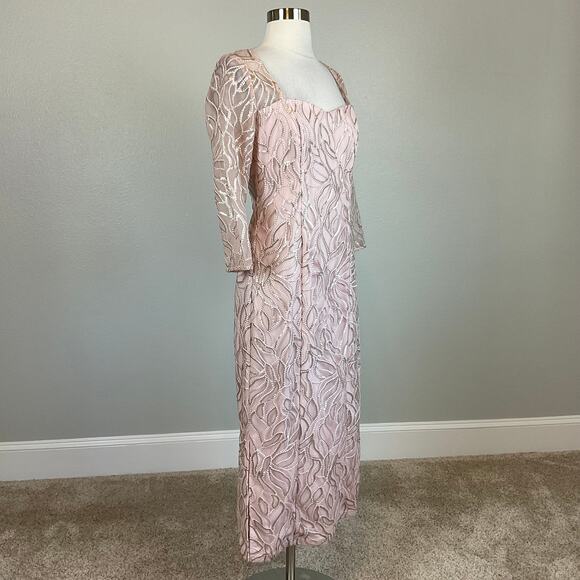 JS Collections Sequined Long Sleeve Midi Sheath Evening Gown Pink Size 6 Dress - Picture 3 of 10